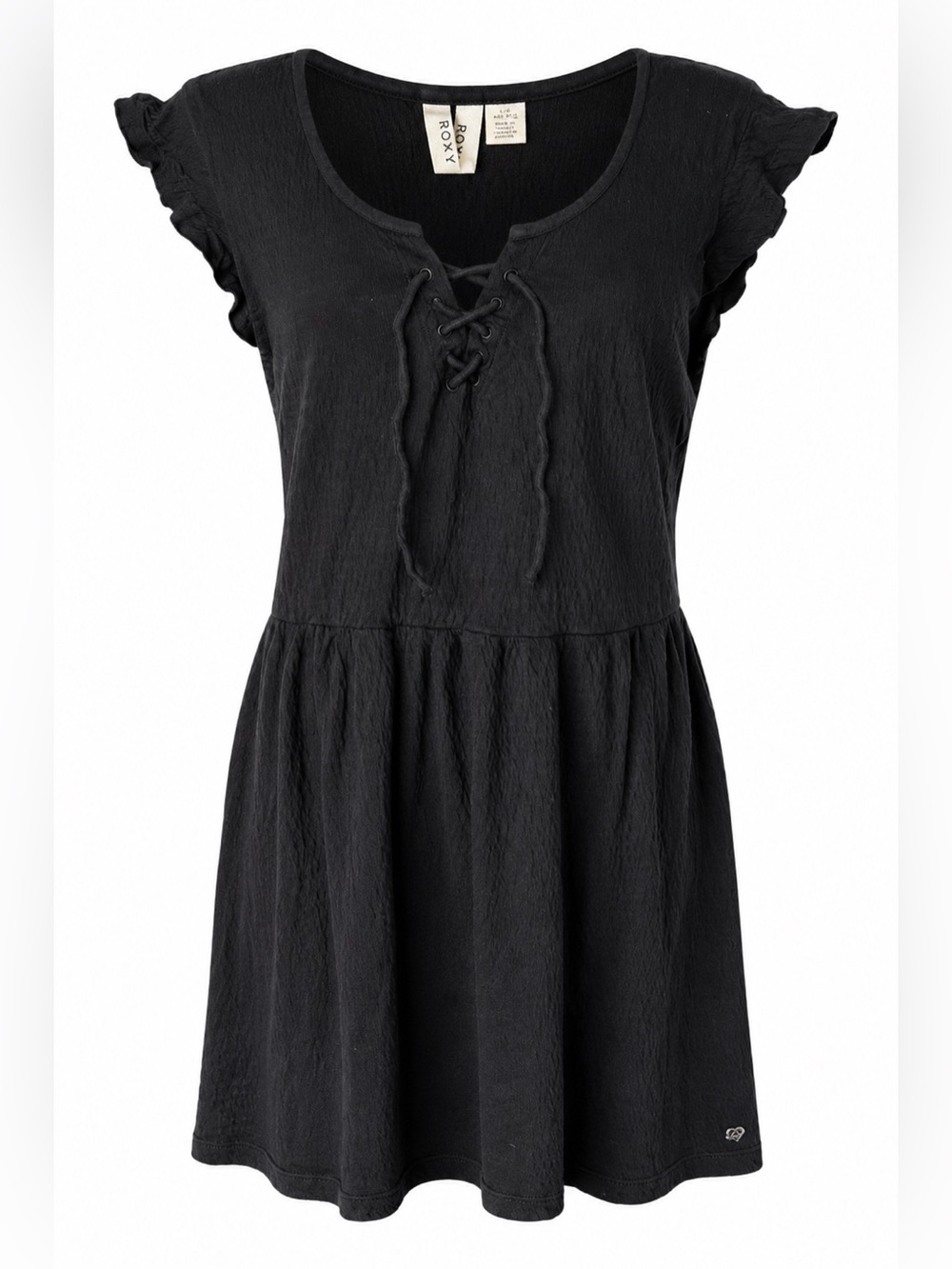 Roxy black Lace-Up Flutter Sleeve Mini Dress Large